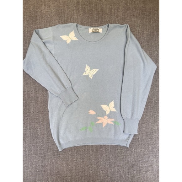 Lyle & Scott Sweaters - Lyle & Scott Scotland Cashmere Sweater Blue Floral Women's 38/97 Vintage